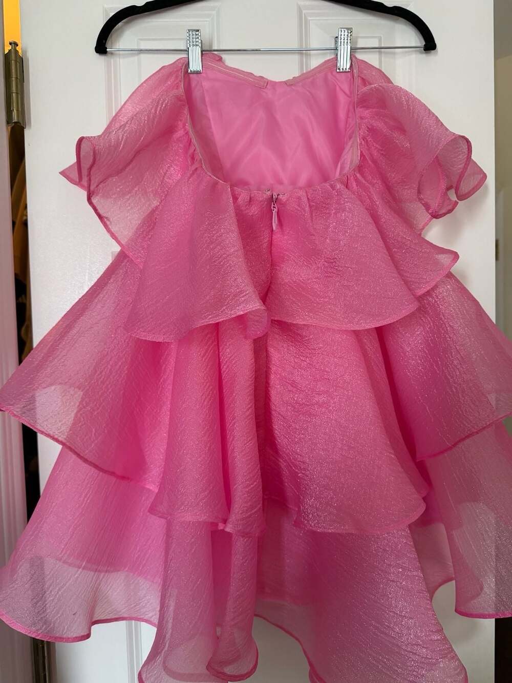 Herringstones Dee Dee Boutique brand Pink Strapless Tiered Organza Mini Dress - Picture 6 of 7